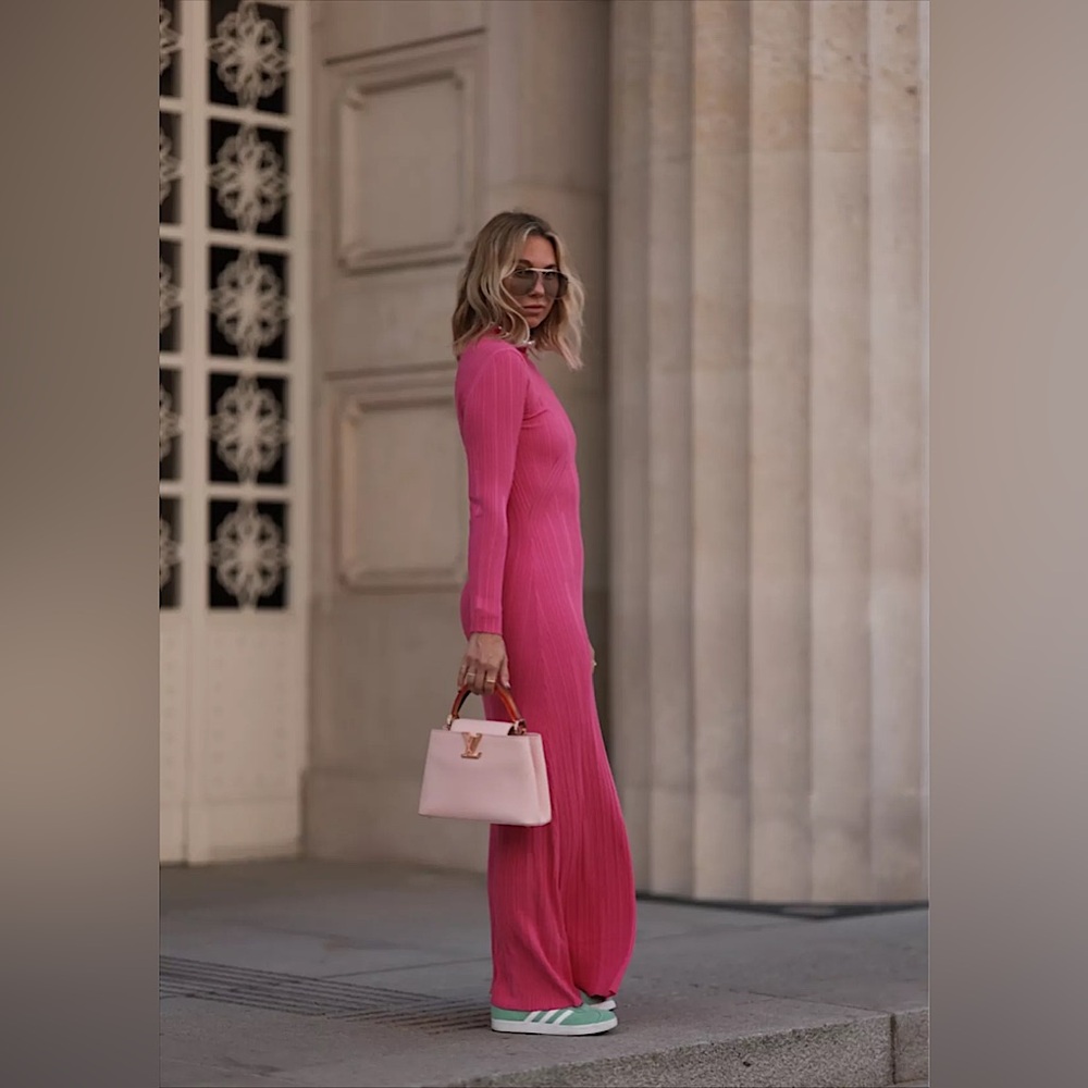 💕 ZARA Bloggers Fav Hot Pink Maxi Ribbed Knit Dress. Size SMALL. Sweater Dress - Picture 3 of 9